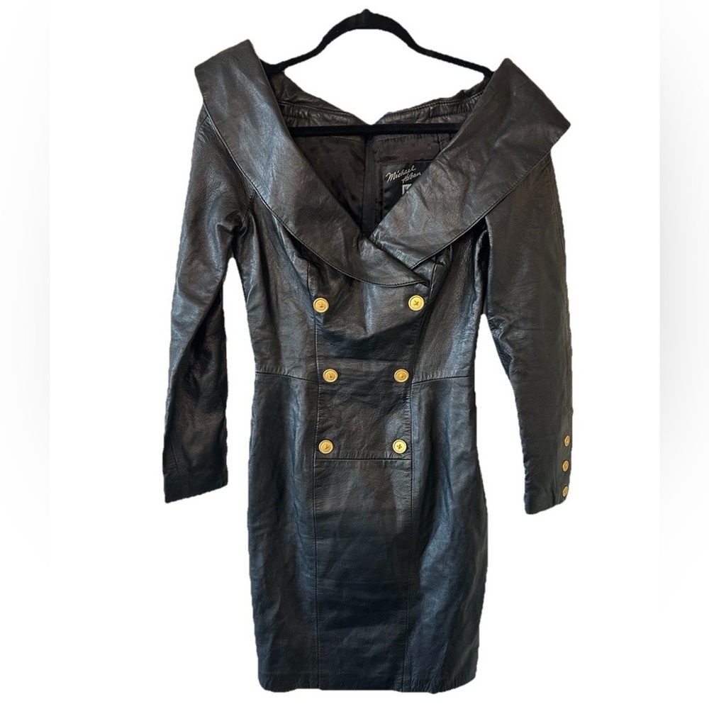 Vintage 100% Black Leather Women's Dress size 10
